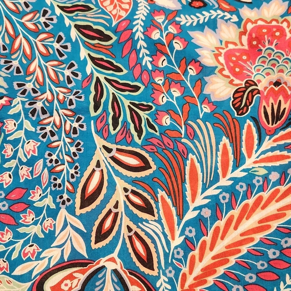 Talbots Botanical Paisley Ruffle Trim Shell Teal Turquoise Pink Floral, Medium - Picture 11 of 13